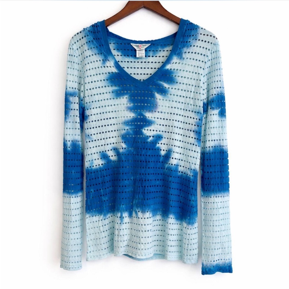 Beachy Y2K Aesthetic Swim Cover Up Bikini Coverup Top Tie Dye Blue Coconut Girl